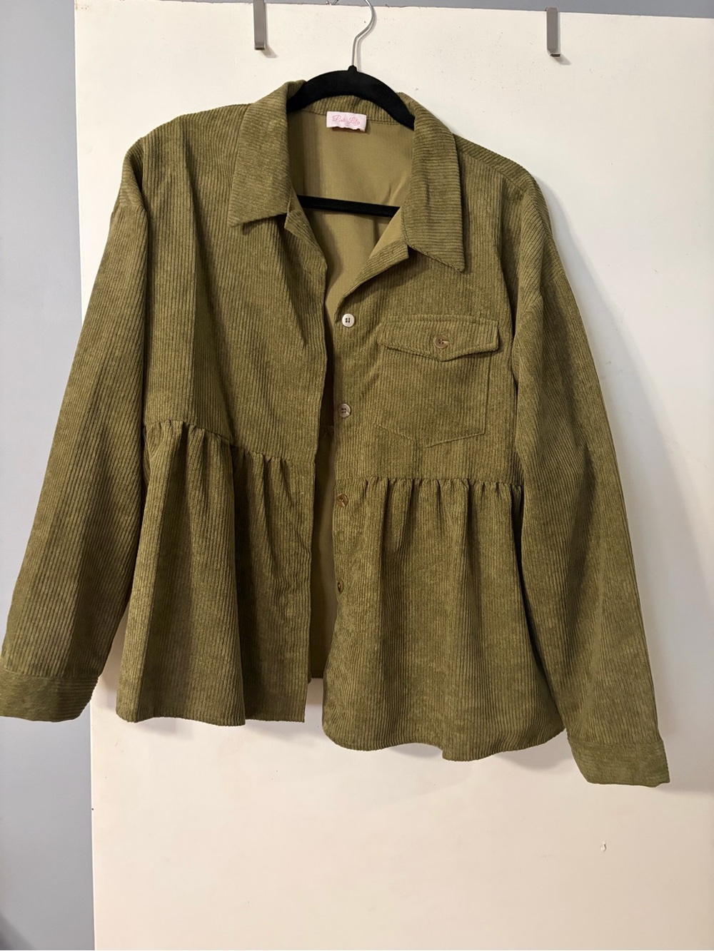 Pink Lily Olive Green Corduroy Peplum Shacket